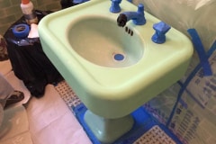 Green Bathroom Sink Refinish - During